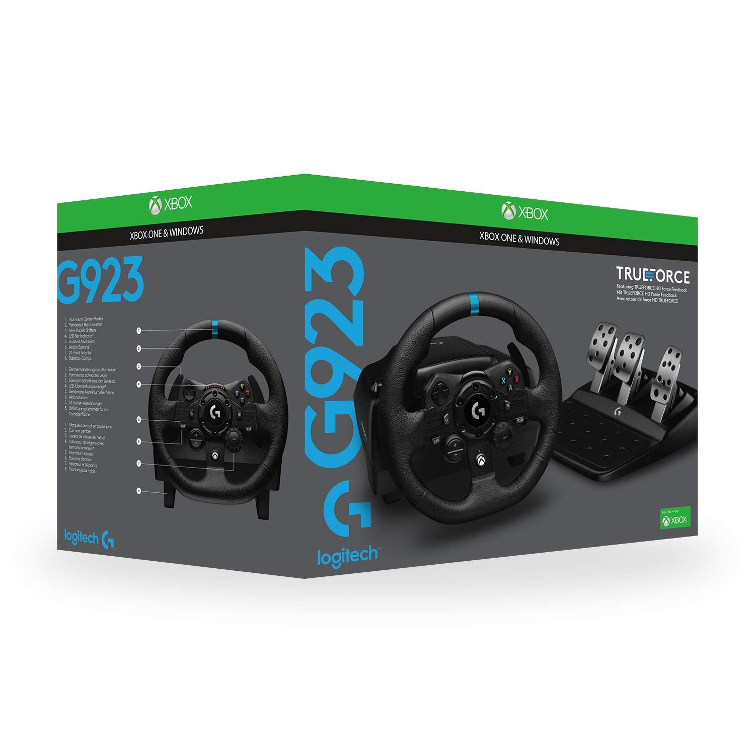 Logitech G923 Racing Wheel and Pedals for Xbox Series X|S, Xbox One and PC featuring TRUEFORCE up to 1000 Hz Force Feedback, Responsive Pedal, Dual Clutch Launch Control, and Genuine Leather Wheel Cover - Image 2