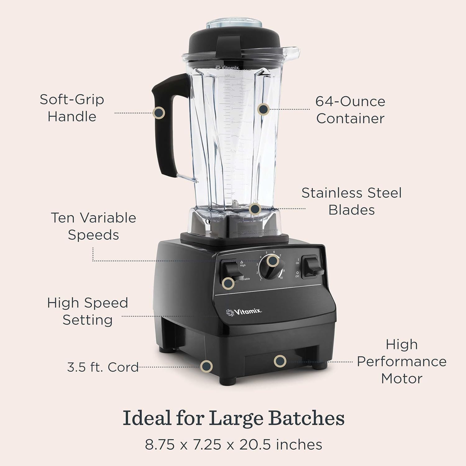 Vitamix 5200 Blender, Professional-Grade Blender for Smoothies, Soups, Ice Cream and More, Stainless-Steel Blades, Self-Cleaning Kitchen Appliance, 64 Oz Container, Black - Image 3