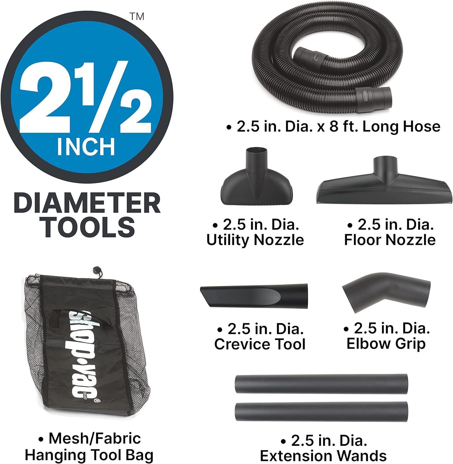 Shop-Vac 8251205 12 Gallon, Wet/Dry Utility Vacuum, 5.5 Peak HP, SVX2 Motor Technology, 2.5 Inch Diameter x 8 Ft Hose, 20 Ft Cord, Black, Includes Blower Port, Ideal for Garage and Workshop - Image 5