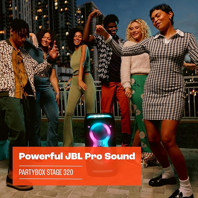 JBL PartyBox Stage 320 Portable Party Speaker with Wheels - Black, Brand New - Image 4