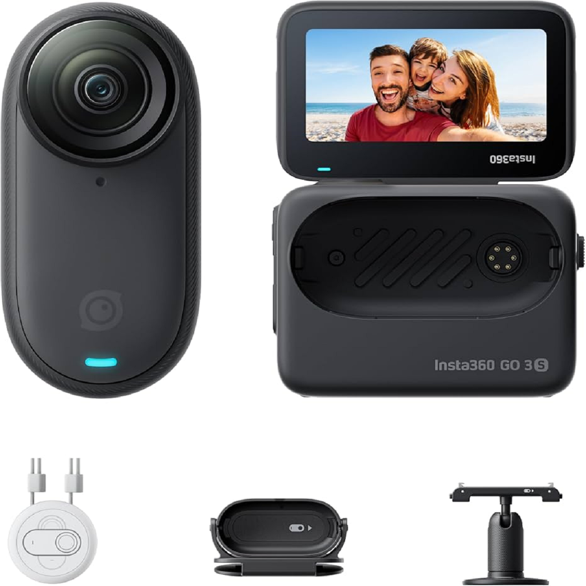Insta360 GO 3S 128GB - 4K Tiny Portable Vlogging Camera, Hands-Free POVs, Mount Anywhere, Stabilization, 140 Min Battery Life, 10m Waterproof, AI Editing, Black, For Vlog, Travel