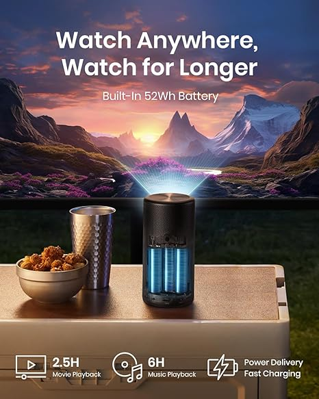 NEBULA Capsule 3 Laser Projector, Upgraded with Google TV and Official Netflix, Mini Smart TV Projector with Wi-Fi, Outdoor Portable Projectors, Dolby Digital, 120-Inch Screen, 2.5H Built-In Battery - Image 4