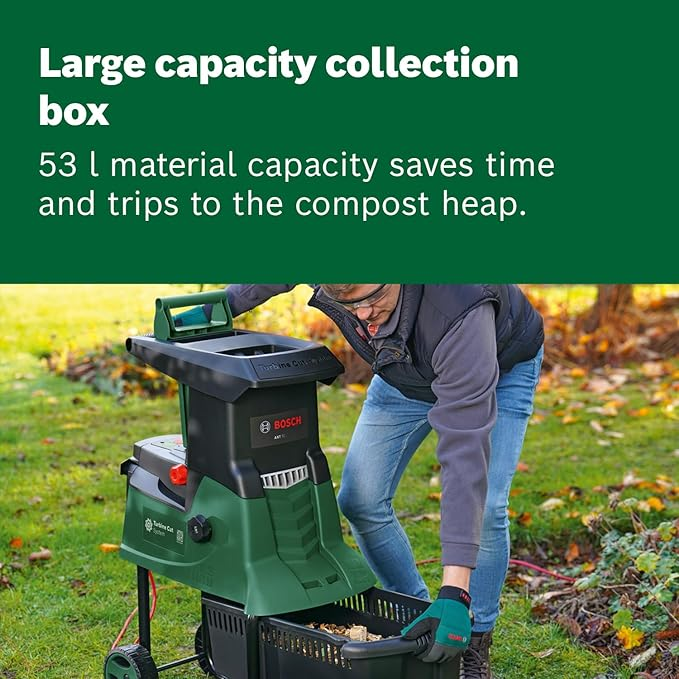 Bosch Garden Shredder AXT 25 TC (2500 W, Plunger for Trimmed Material, 53-Litre Collection Box, Material Throughput: 230 kg/h, Max. Cutting Capacity: Dia. 45 mm, in Carton Packaging), Brand New - Image 4