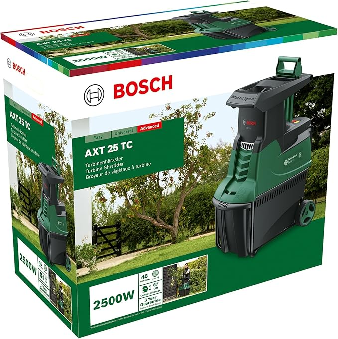 Bosch Garden Shredder AXT 25 TC (2500 W, Plunger for Trimmed Material, 53-Litre Collection Box, Material Throughput: 230 kg/h, Max. Cutting Capacity: Dia. 45 mm, in Carton Packaging), Brand New - Image 5