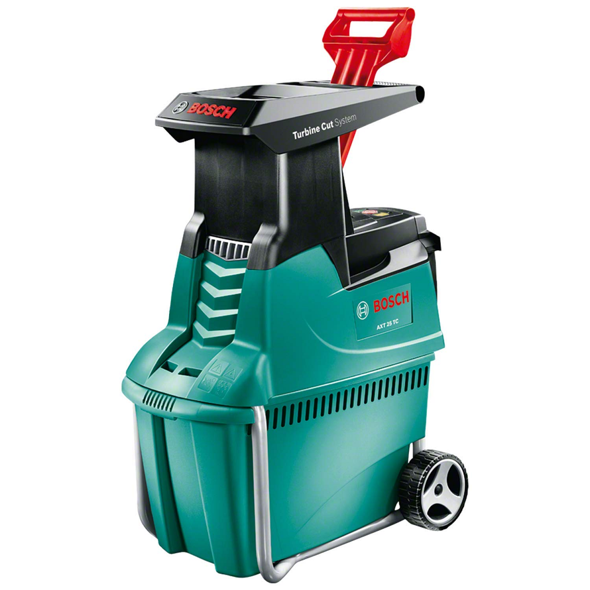 Bosch Garden Shredder AXT 25 TC (2500 W, Plunger for Trimmed Material, 53-Litre Collection Box, Material Throughput: 230 kg/h, Max. Cutting Capacity: Dia. 45 mm, in Carton Packaging), Brand New